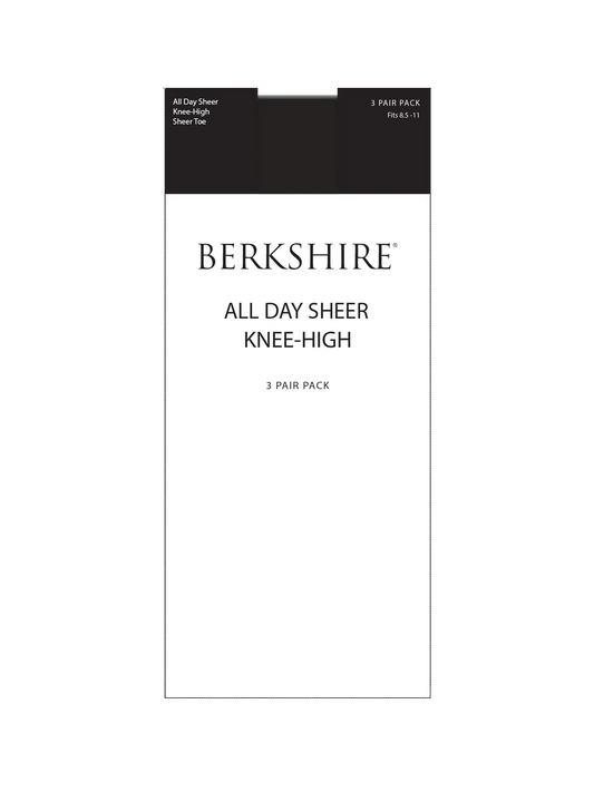 BERKSHIRE 3 PAIR PACK ALL DAY SHEER KNEE HIGH WITH SANDALFOOT TOE - 6527